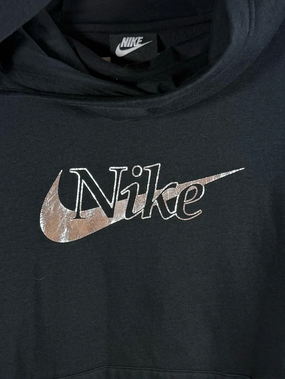 Nike Rally Women’s Black Hooded Sweatshirt with Metallic Logo